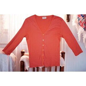 Stefanel Italy 100% Cotton Button-Front Cardigan - Coral Orange - Size Small (S)